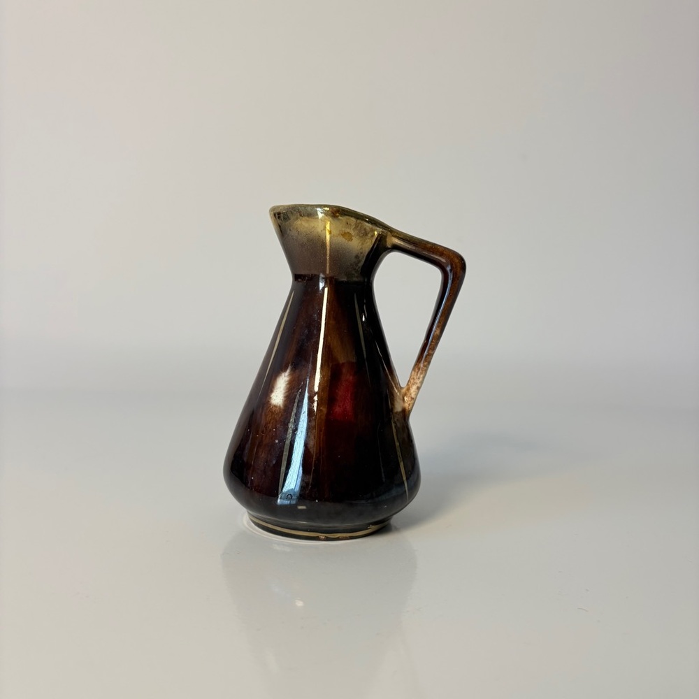 Small Vintage Pottery Jug Pitcher MCM Made in Germany Gold Metallic Accents